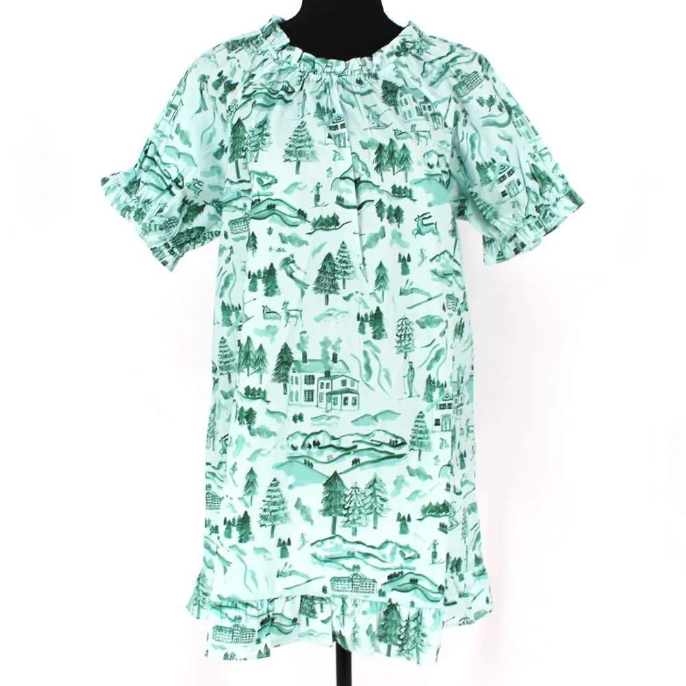 Hill House Home Katherine Nap Dress Ski Chalet Mini Ruffle Trim Green Medium NEW - Picture 1 of 8